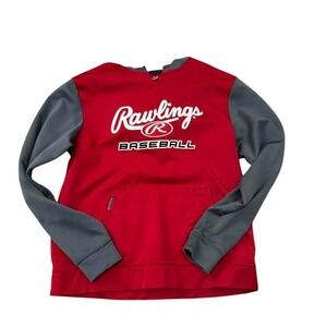 Rawlings Baseball Hoodie Mens Large Red Grey Performance Sweatshirt PFHPRBB